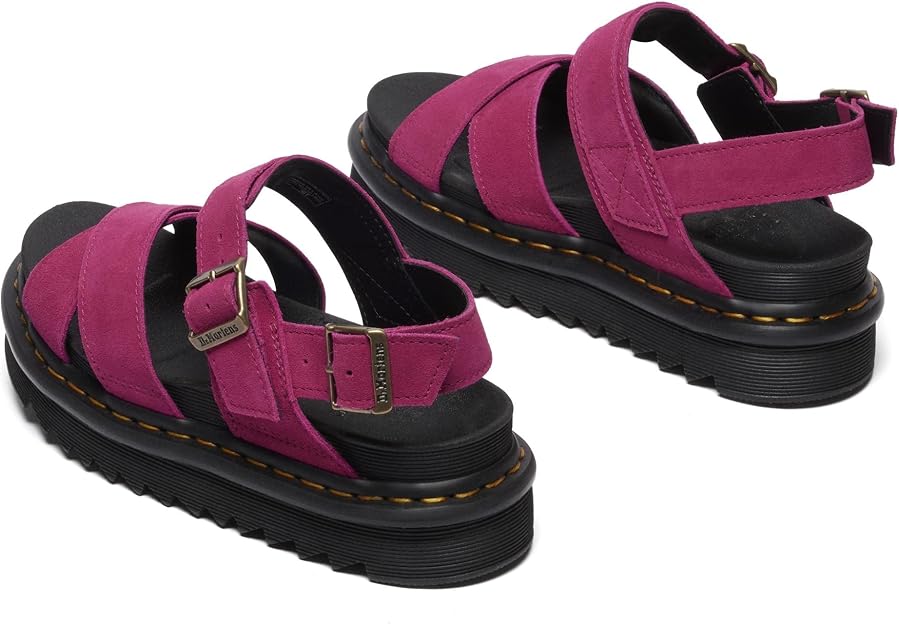 Dr. Martens Women's Voss II Cross Strap Sandal,Fuchsia Pink Greasy Suede, UK 6/US 8/EU 39 Dr Martens