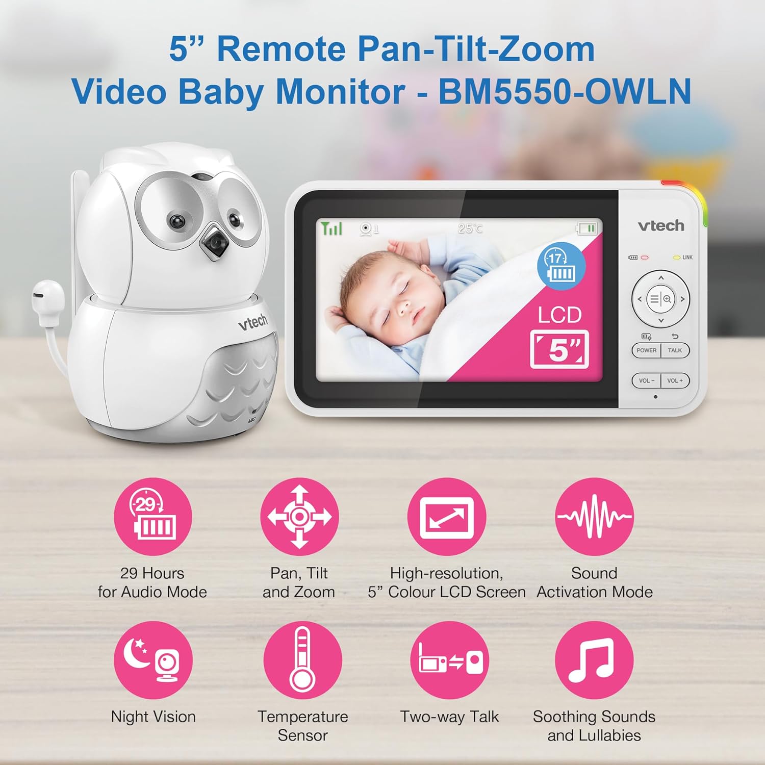 VTech BM5550-OWLN 5" Dual Camera Pan & Tilt Video Baby Monitor – Fair Condition VTECH