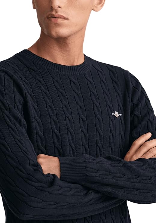 GANT Men's Cotton Cable C-Neck Sweater, Evening Blue, XS GANT