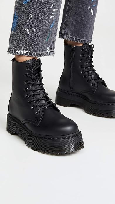 Dr. Martens Unisex Jadon II Vegan 8-Eye Lace-Up Boot, Black Vegan Leather, UK 5/US M6W7 / EU 38 Dr Martens
