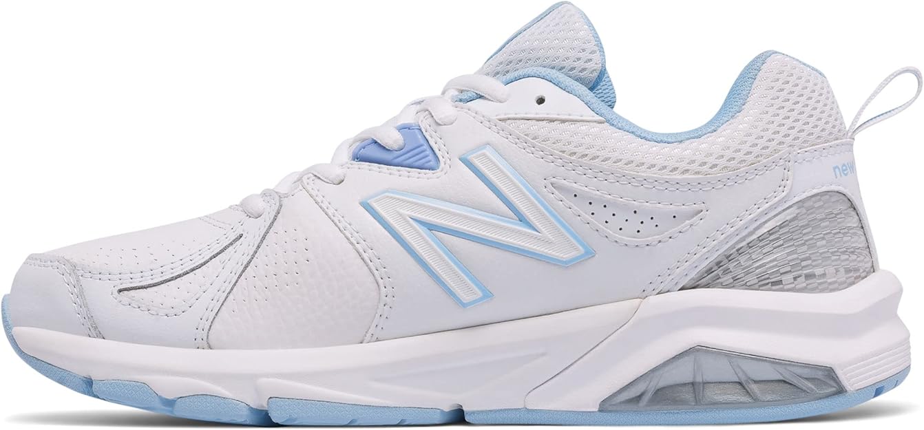 New Balance Women's 857 Cross Training Shoes, White/Blue, 6 US (Narrow) / 36.5 EU New Balance