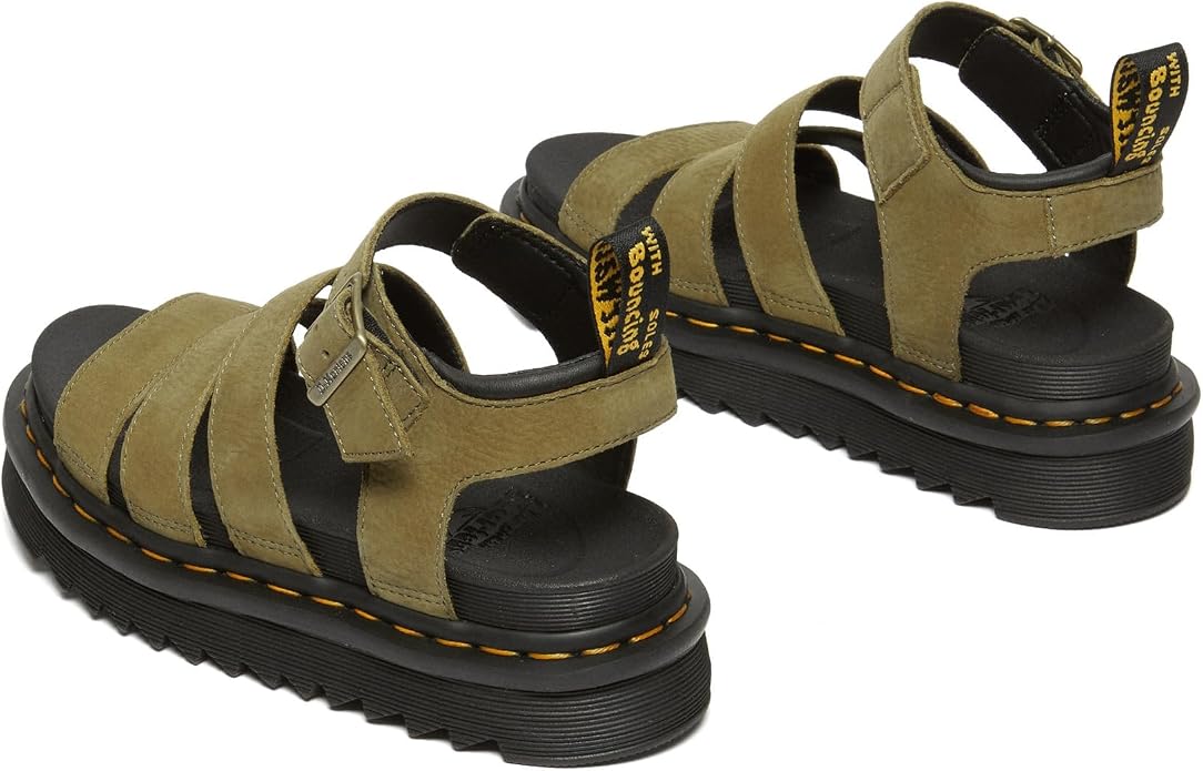 Dr. Martens Women's Blaire 3-Strap Sandal, Muted Olive Tumbled Nubuck Leather, UK 8/US 10 / EU 42 Dr Martens