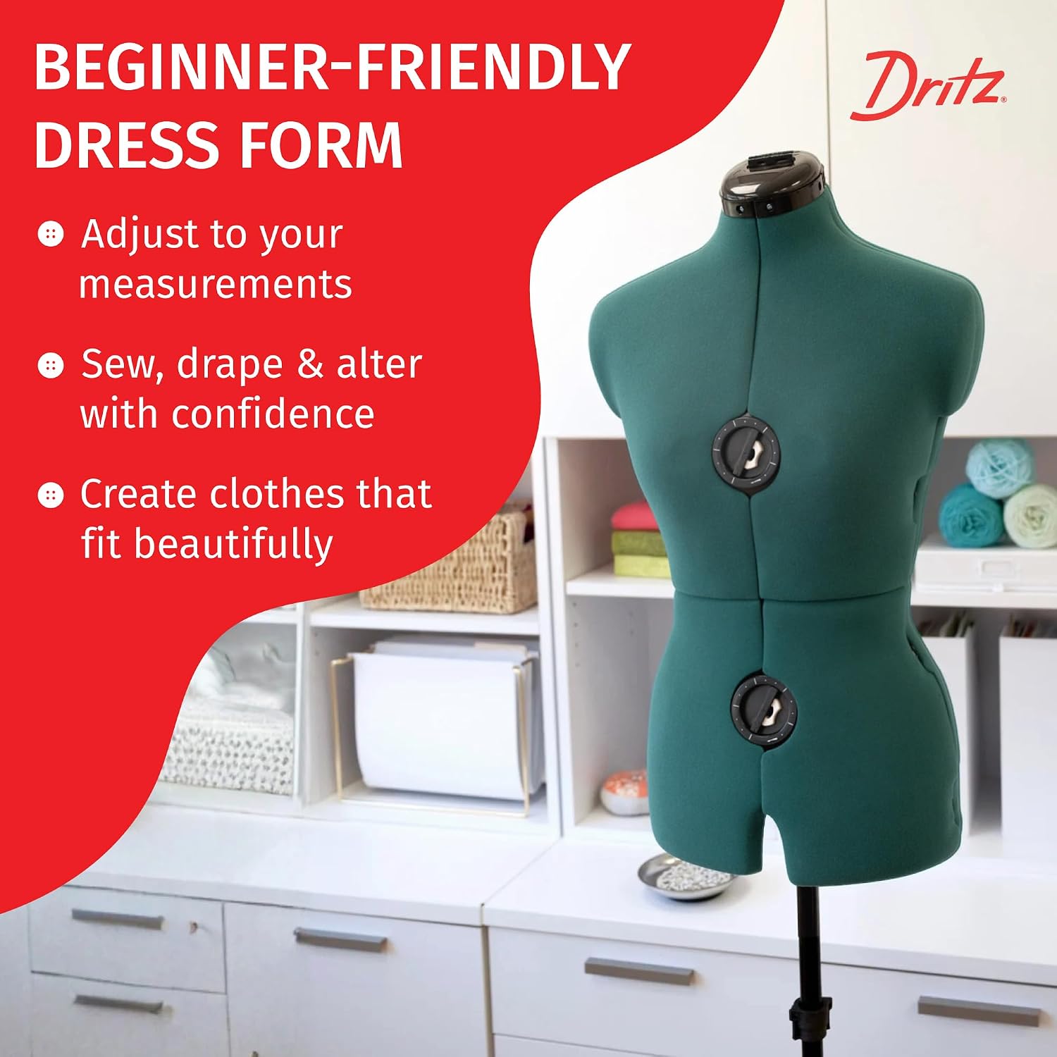 Dritz Sew You Adjustable Dress Form, Small , Opal Green , Adjustable Sewing Mannequin – As New Dritz
