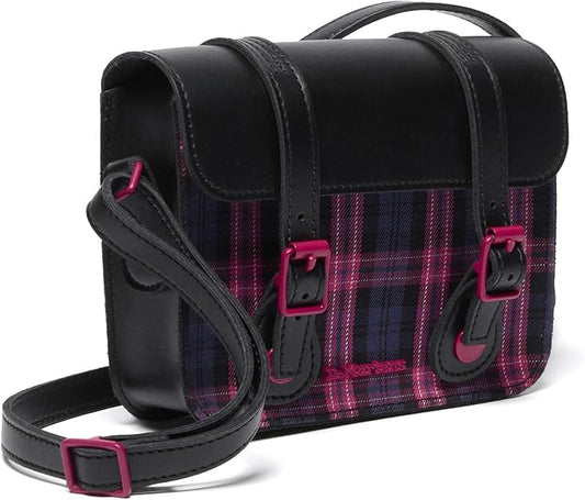 Dr. Martens 7 Inch Leather Satchel Bag, Black and Pink Multi Kiev Smooth Leather Dr Martens