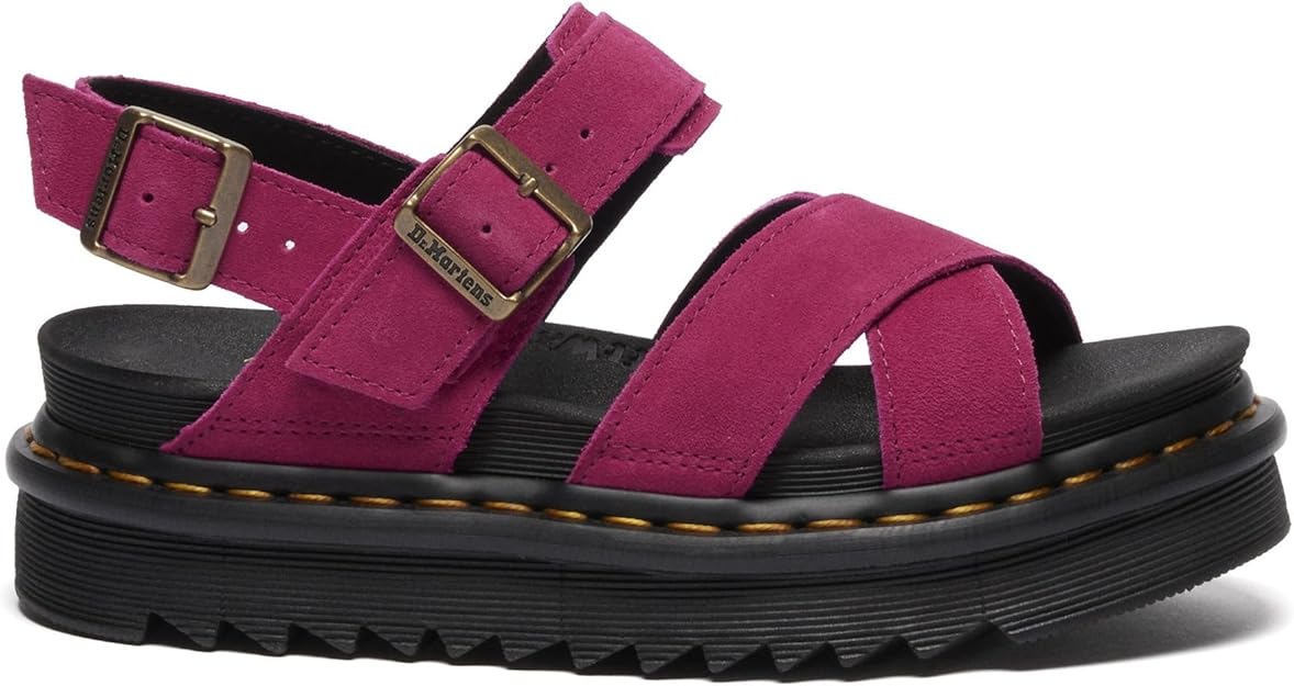 Dr. Martens Women's Voss II Cross Strap Sandal,Fuchsia Pink Greasy Suede, UK 6/US 8/EU 39 Dr Martens