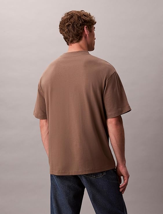 Calvin Klein Jeans Men's Short Sleeve Relaxed Monogram Crewneck Tee,  Medium, Taupe Tone Calvin Klein