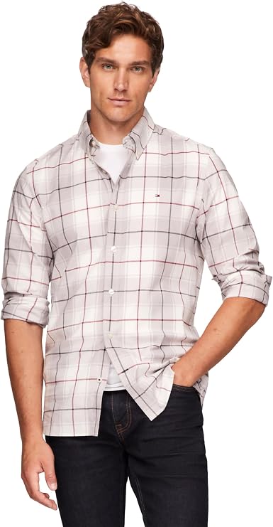 Tommy Hilfiger Men's M Natural POPLIN Shirts, Chain Reaction, Small Tommy Hilfiger