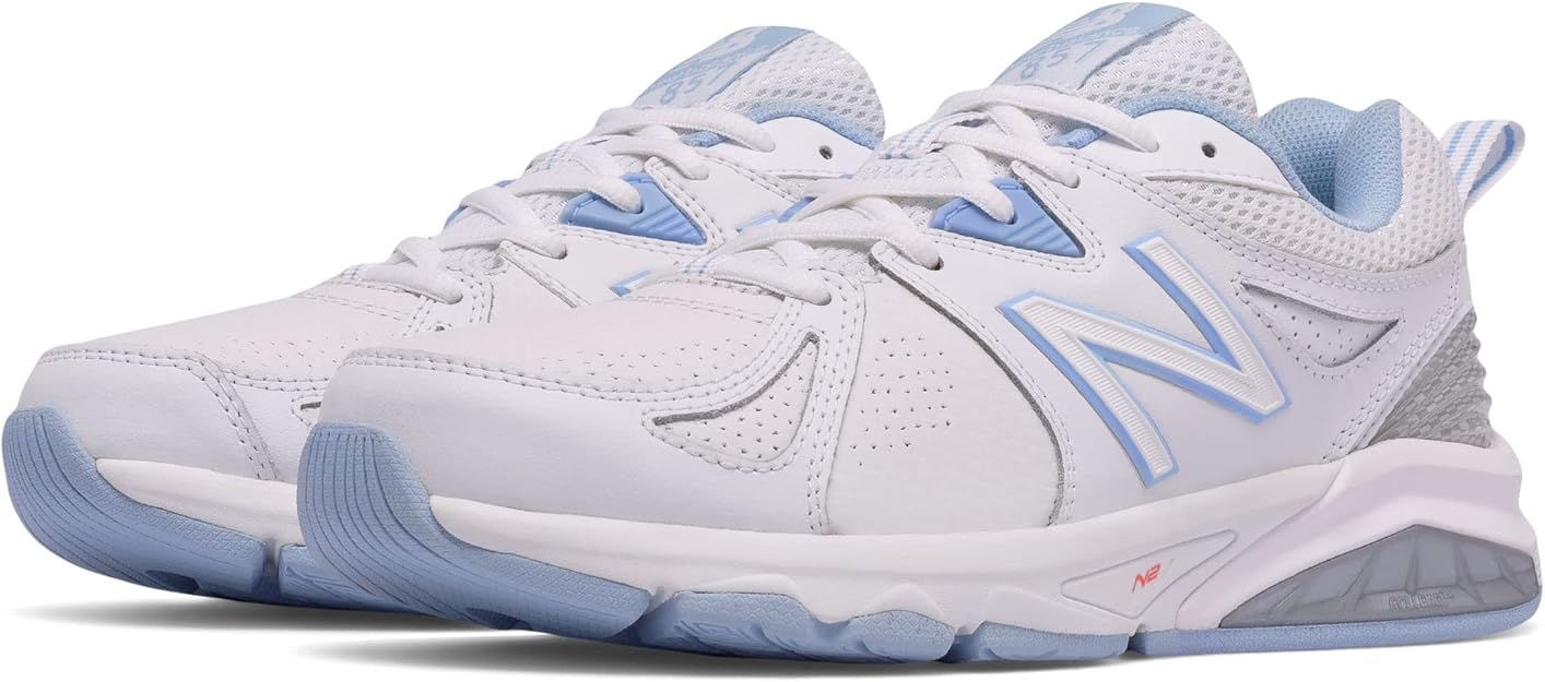 New Balance Women's 857 Cross Training Shoes, White/Blue, 6 US (Narrow) / 36.5 EU New Balance