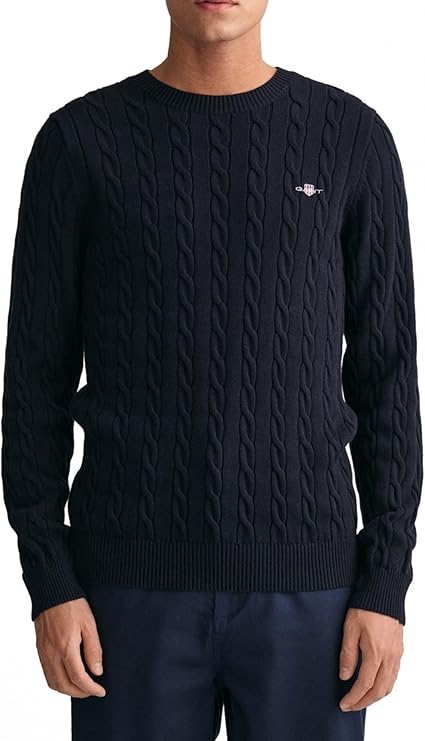 GANT Men's Cotton Cable C-Neck Sweater, Evening Blue, XS GANT