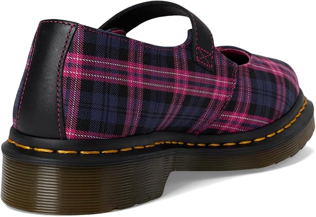 Dr. Martens Women's Elphie Mary Jane Shoe, Black & Pink Multi Tartan Woven, UK 4/US 6 Dr Martens