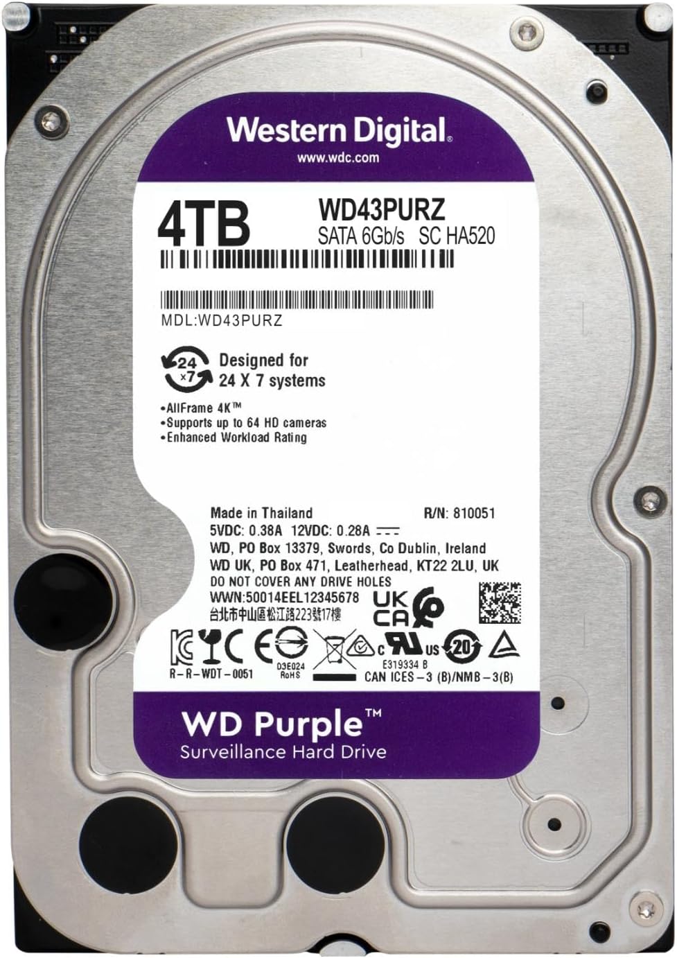 Western Digital WD Purple 4TB Surveillance HDD 3.5" SATA WD43PURZ – As New WESTERN DIGITAL