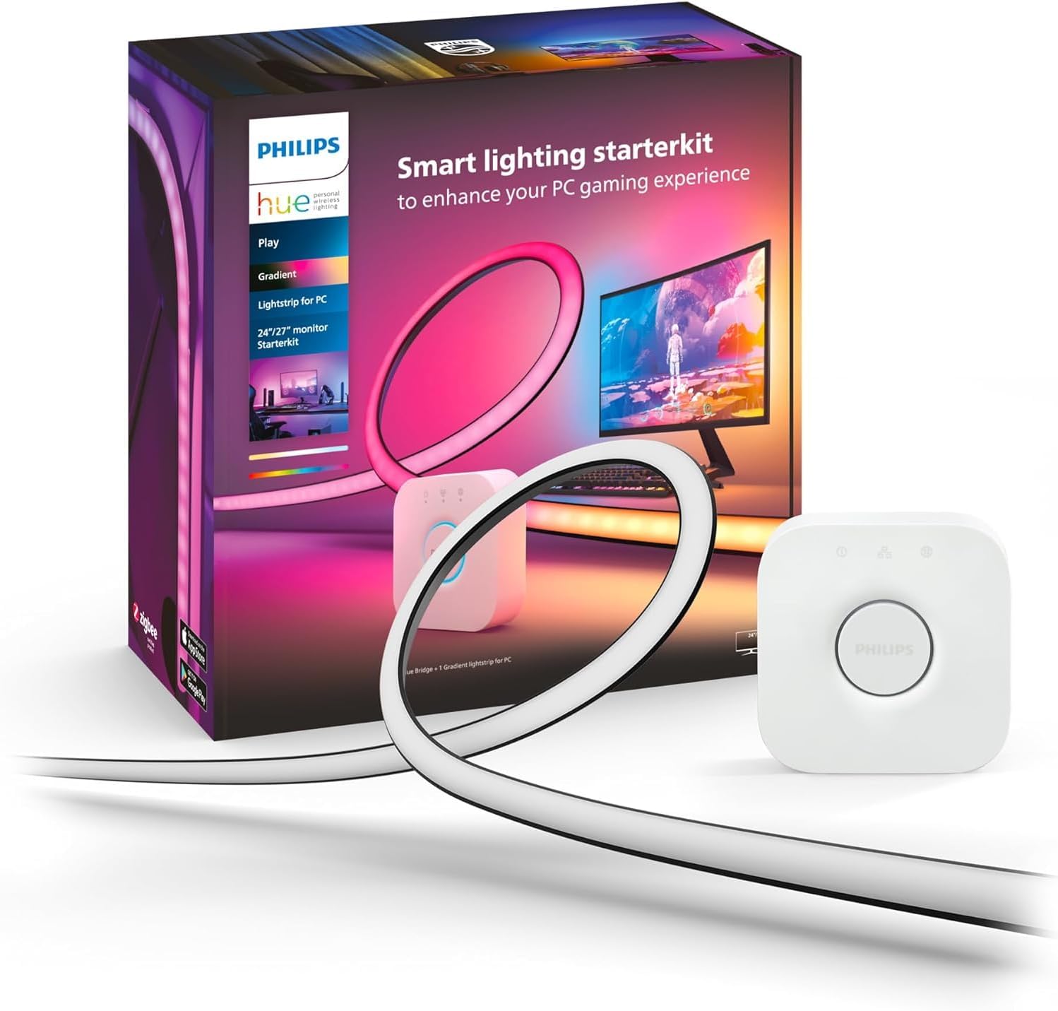 Philips Hue Play Gradient PC Lightstrip Starter Kit 24-27" Monitor + Hue Bridge – As New Philips
