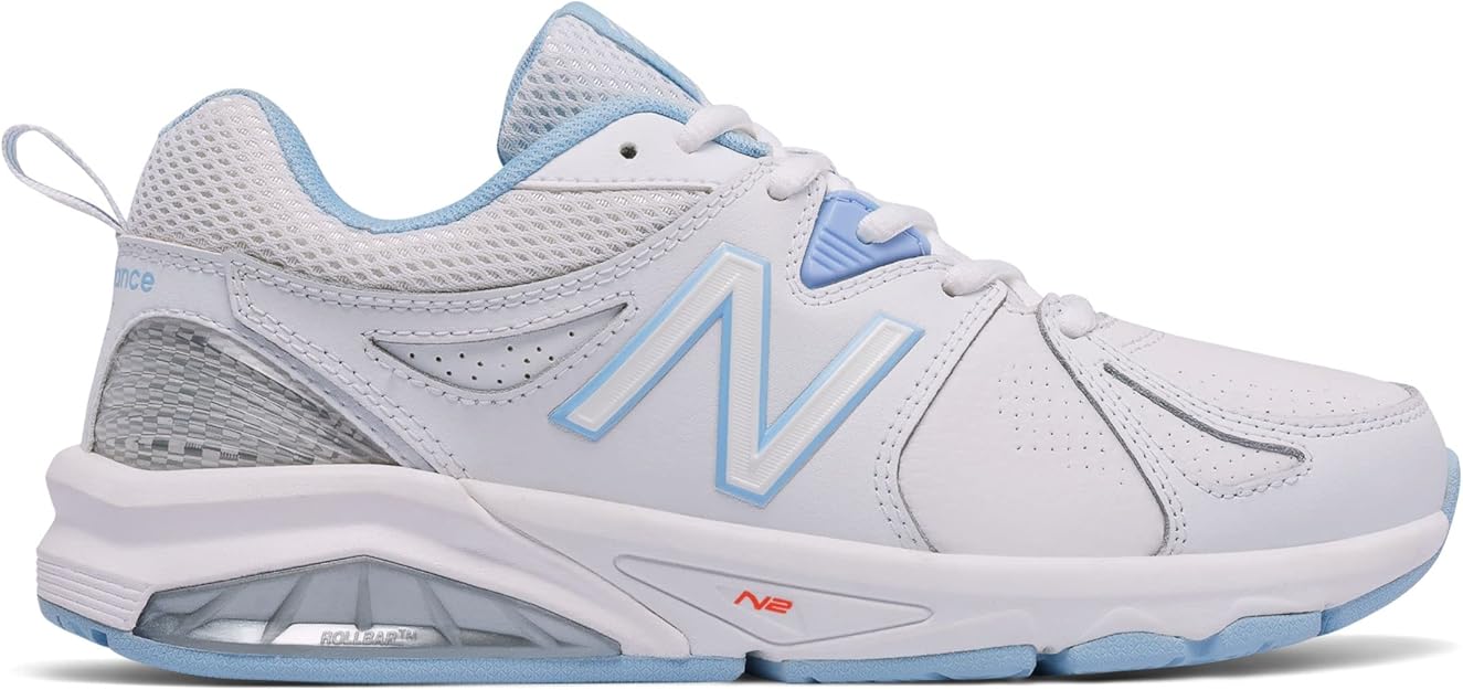 New Balance Women's 857 Cross Training Shoes, White/Blue, 6 US (Narrow) / 36.5 EU New Balance