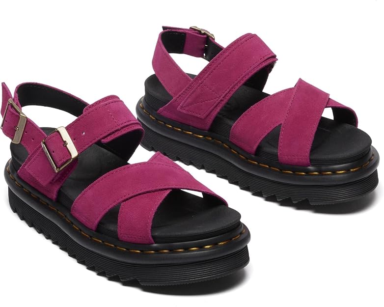Dr. Martens Women's Voss II Cross Strap Sandal,Fuchsia Pink Greasy Suede, UK 6/US 8/EU 39 Dr Martens