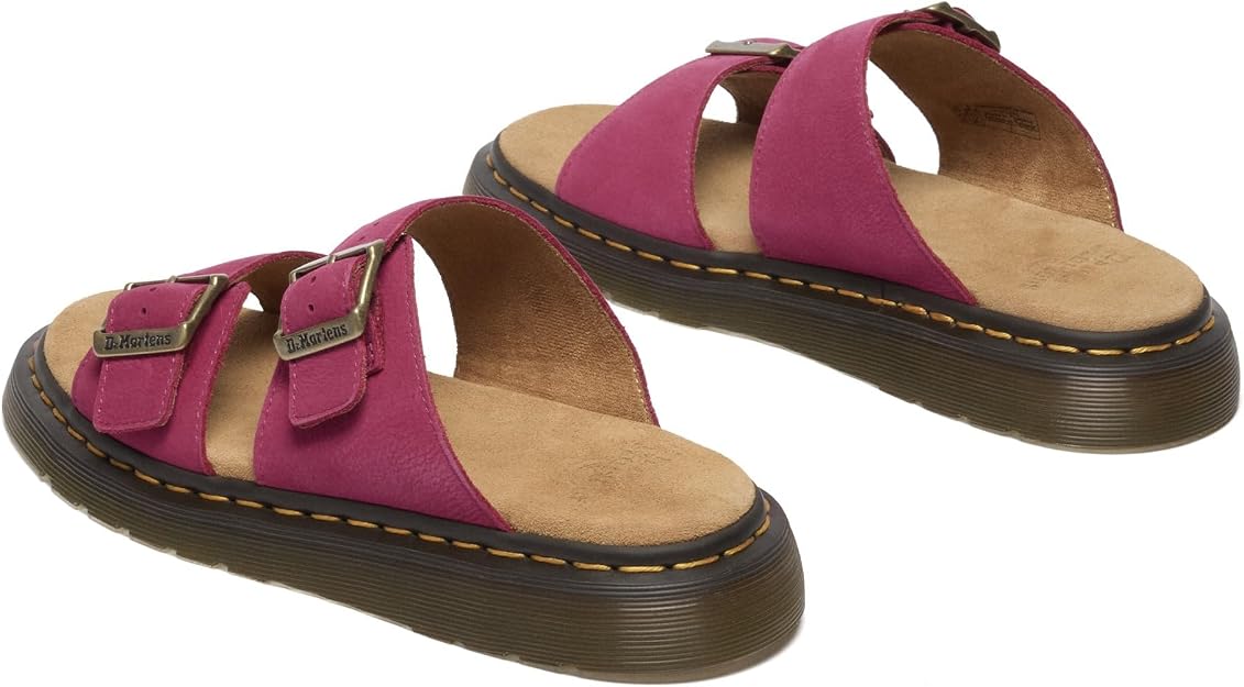 Dr. Martens Unisex Josef Slide Sandal, Fuchsia Pink Milled Nubuck Leather, UK 11/US M12W13 / EU 46 Dr Martens
