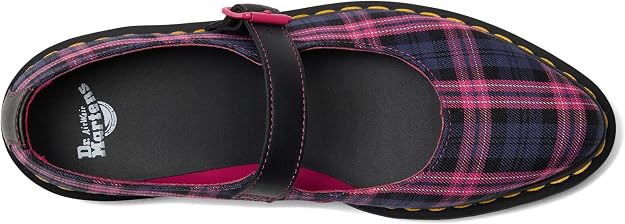 Dr. Martens Women's Elphie Mary Jane Shoe, Black & Pink Multi Tartan Woven, UK 4/US 6 Dr Martens