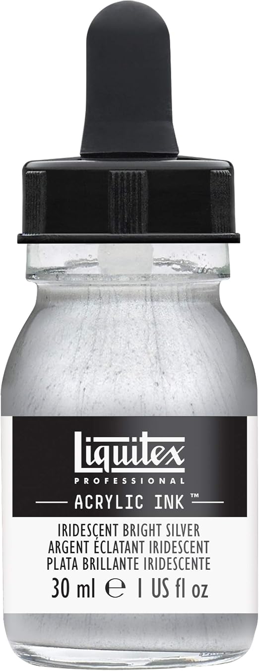 LIQUITEX Professional Acrylic Ink 30 ml Bottle, Iridescent Bright Silver (236) (Pack of 2), 4260236 LIQUITEX