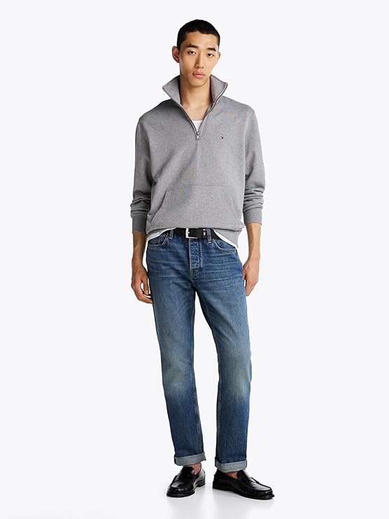 Tommy Hilfiger Men's Essential Terry 1/4 Zip Sweater, Medium Grey Heather, SM Tommy Hilfiger