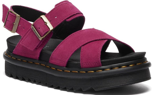 Dr. Martens Women's Voss II Cross Strap Sandal,Fuchsia Pink Greasy Suede, UK 6/US 8/EU 39 Dr Martens