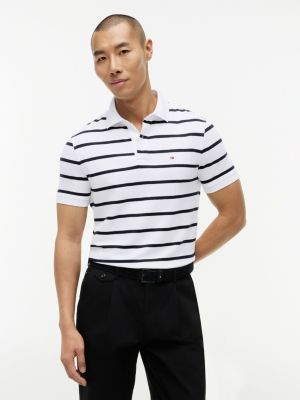 Tommy Hilfiger Men's Regular Fit Striped Polo, Fresh White, Medium Tommy Hilfiger