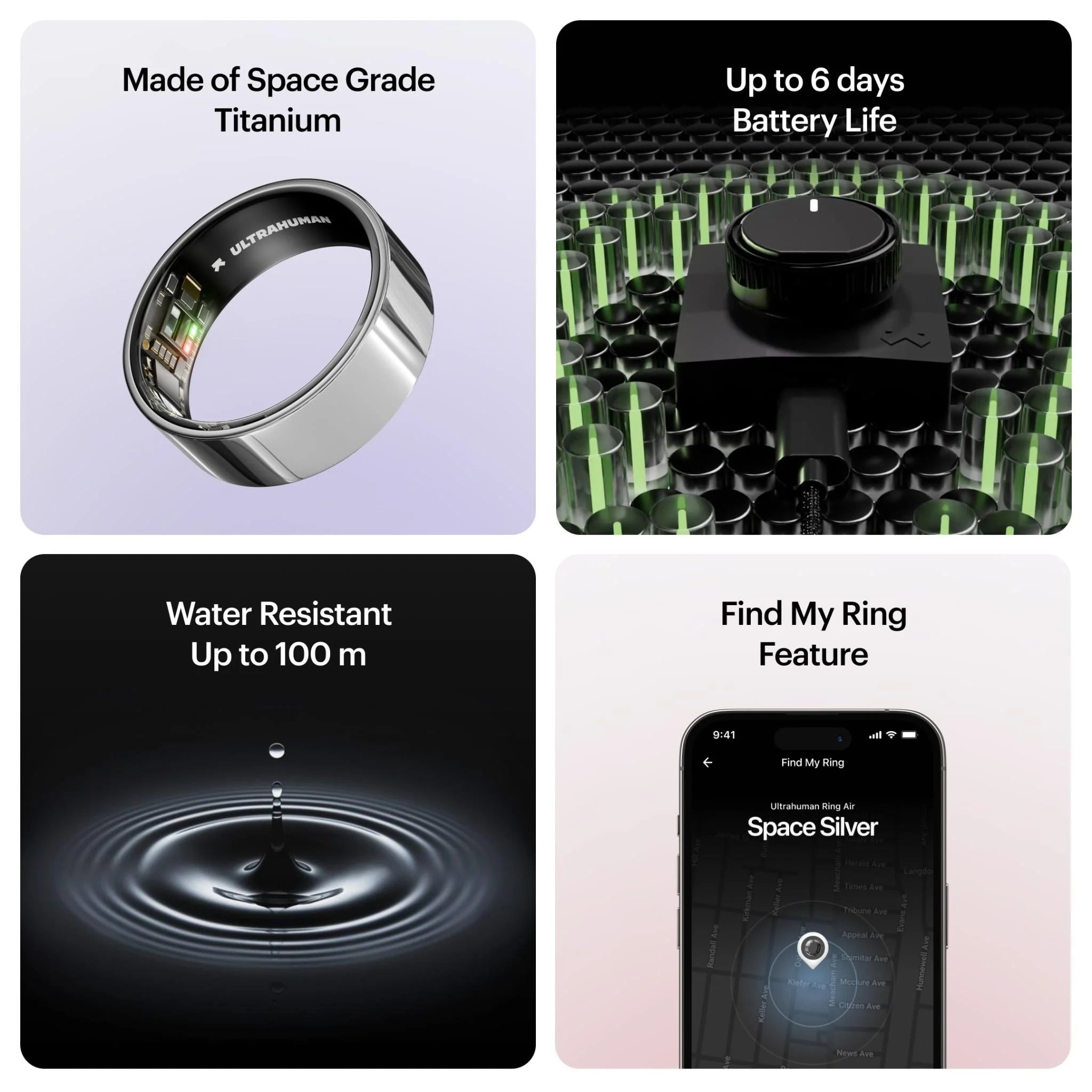 Ultrahuman Ring AIR Smart Ring Size 9 Space Silver Health & Fitness Tracker - As New Ultrahuman