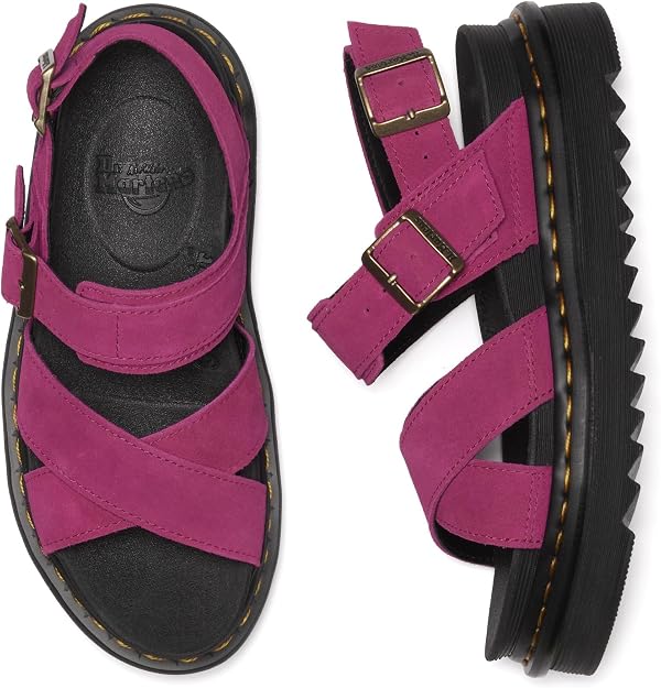 Dr. Martens Women's Voss II Cross Strap Sandal,Fuchsia Pink Greasy Suede, UK 6/US 8/EU 39 Dr Martens