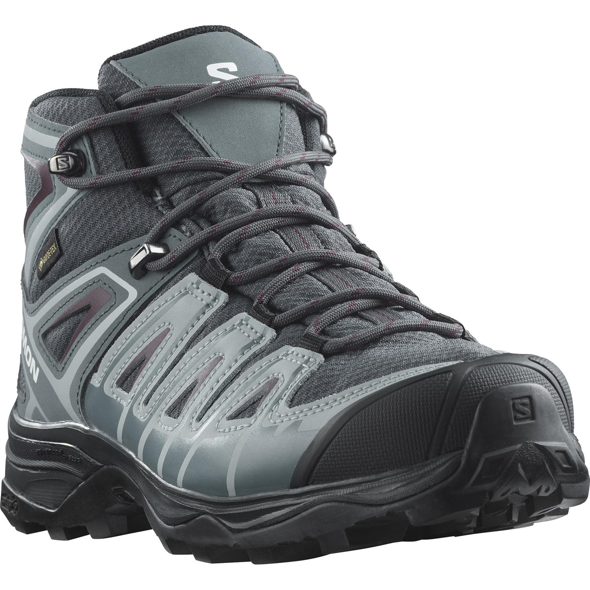 Salomon Women's X Ultra Pioneer Mid GTX Hiking Shoe, Ebony/Stormy Weather/Wine Tasting, 9.5 US / EU 42 Salomon