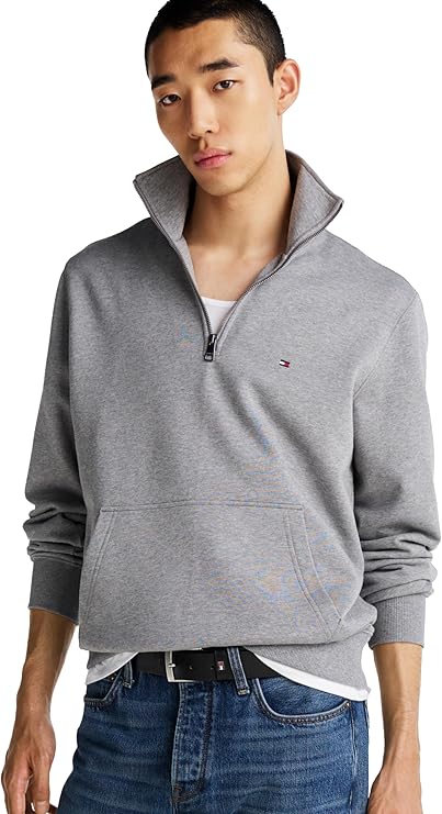Tommy Hilfiger Men's Essential Terry 1/4 Zip Sweater, Medium Grey Heather, SM Tommy Hilfiger