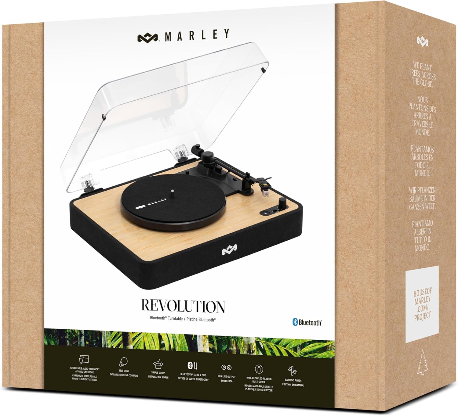 House of Marley Revolution Wireless Turntable Bluetooth 3-Speed Record Player Dust Cover – As New House of Marley