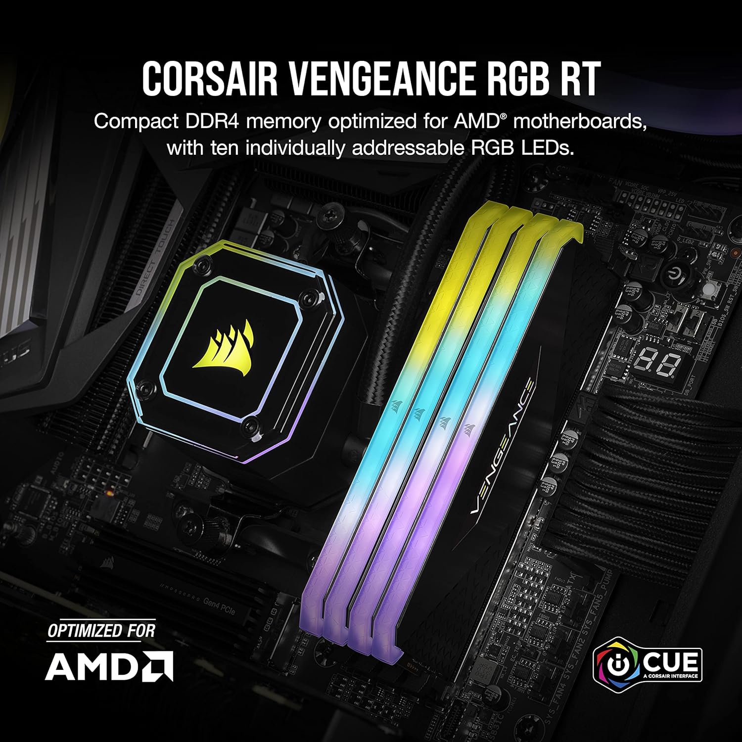 CORSAIR Vengeance RGB RT 32GB (2x16GB) DDR4 3600MHz CL16 Gaming RAM AMD Optimized – Excellent Condition CORSAIR