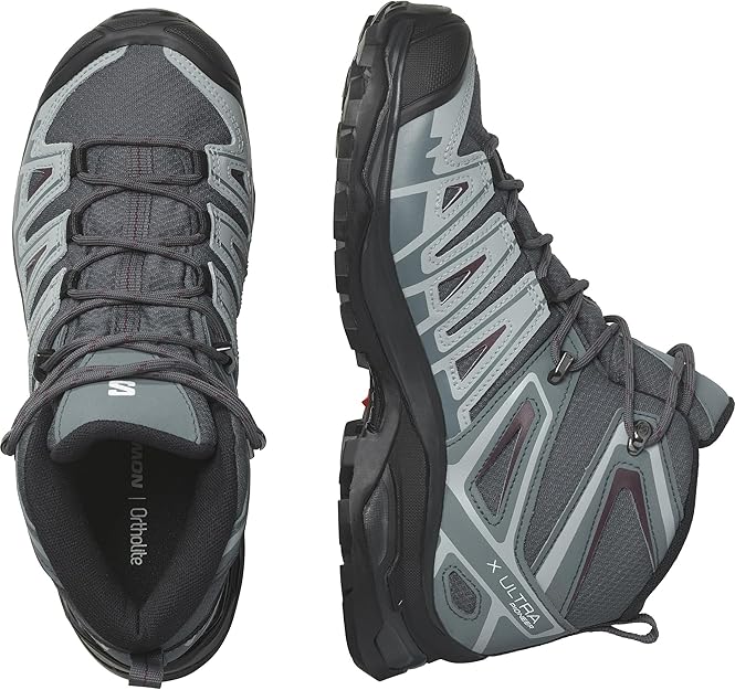 Salomon Women's X Ultra Pioneer Mid GTX Hiking Shoe, Ebony/Stormy Weather/Wine Tasting, 9.5 US / EU 42 Salomon