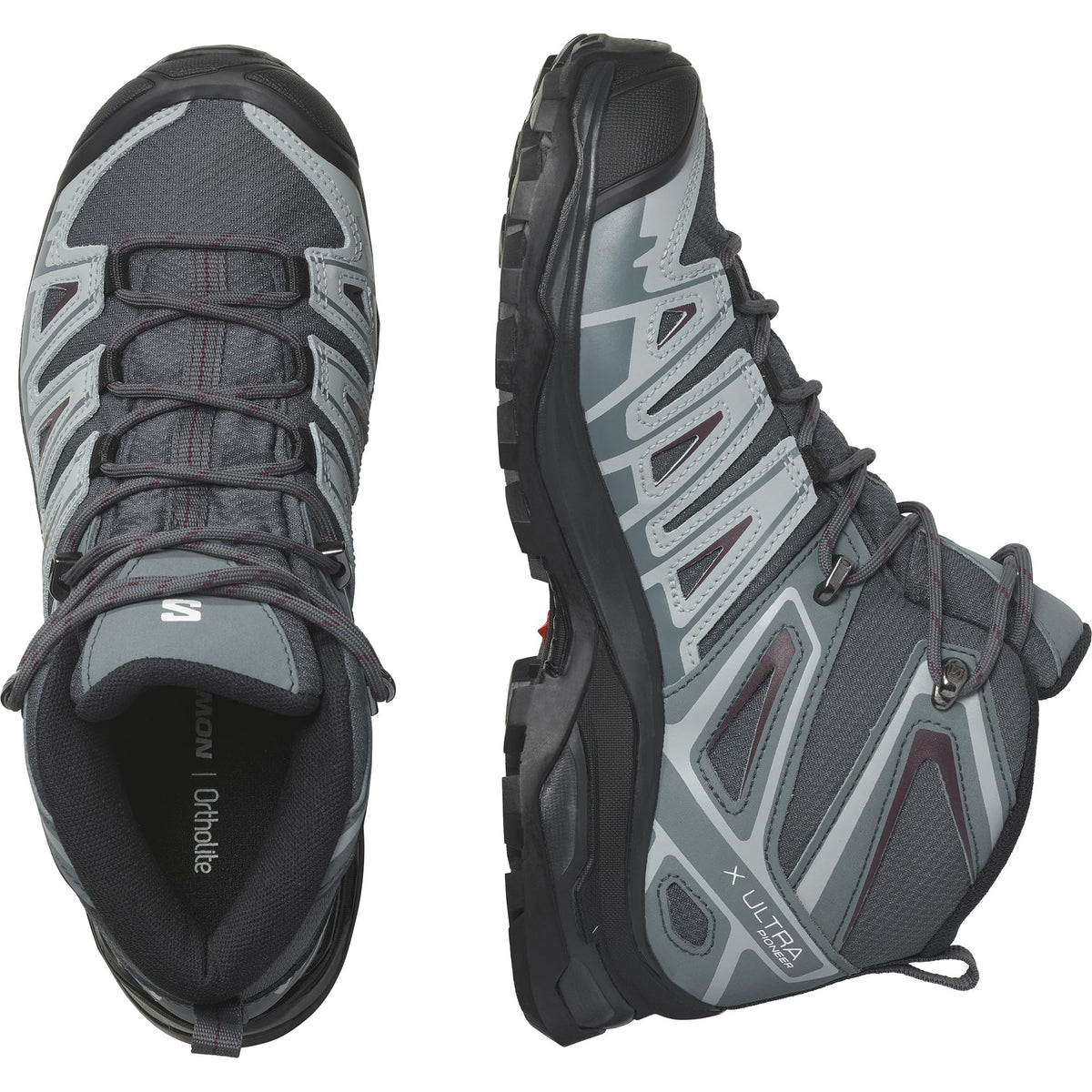 Salomon Women's X Ultra Pioneer Mid GTX Hiking Shoe, Ebony/Stormy Weather/Wine Tasting, 9.5 US / EU 42 Salomon