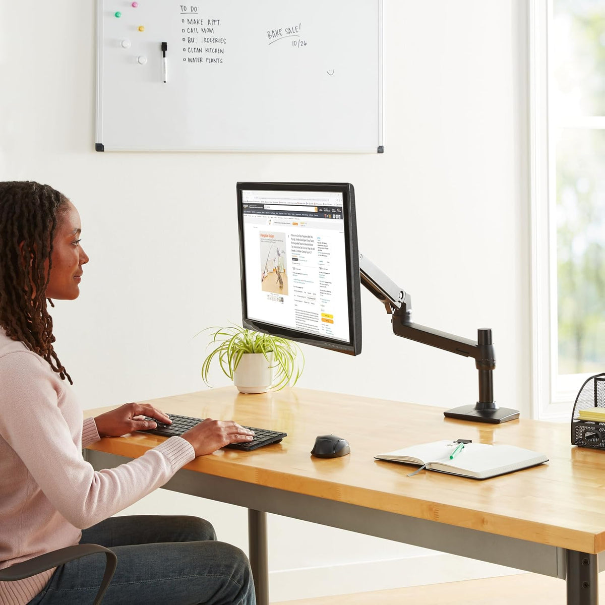 Amazon Basics Single Monitor Stand, Lift Engine Arm Mount, Black - As New - Refurbished Amazon Basics