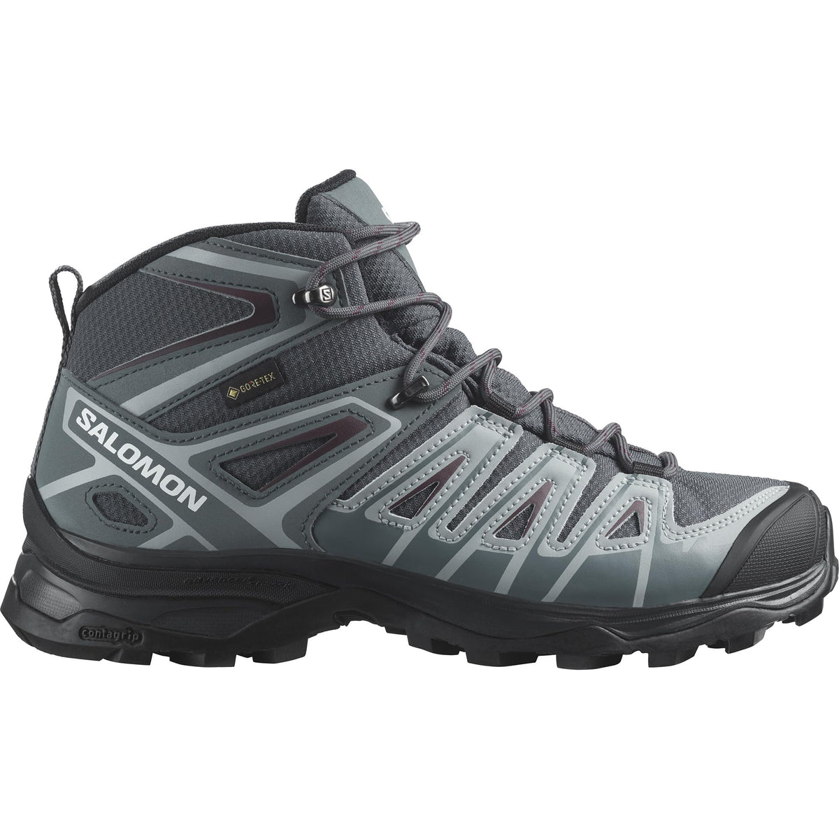 Salomon Women's X Ultra Pioneer Mid GTX Hiking Shoe, Ebony/Stormy Weather/Wine Tasting, 9.5 US / EU 42 Salomon