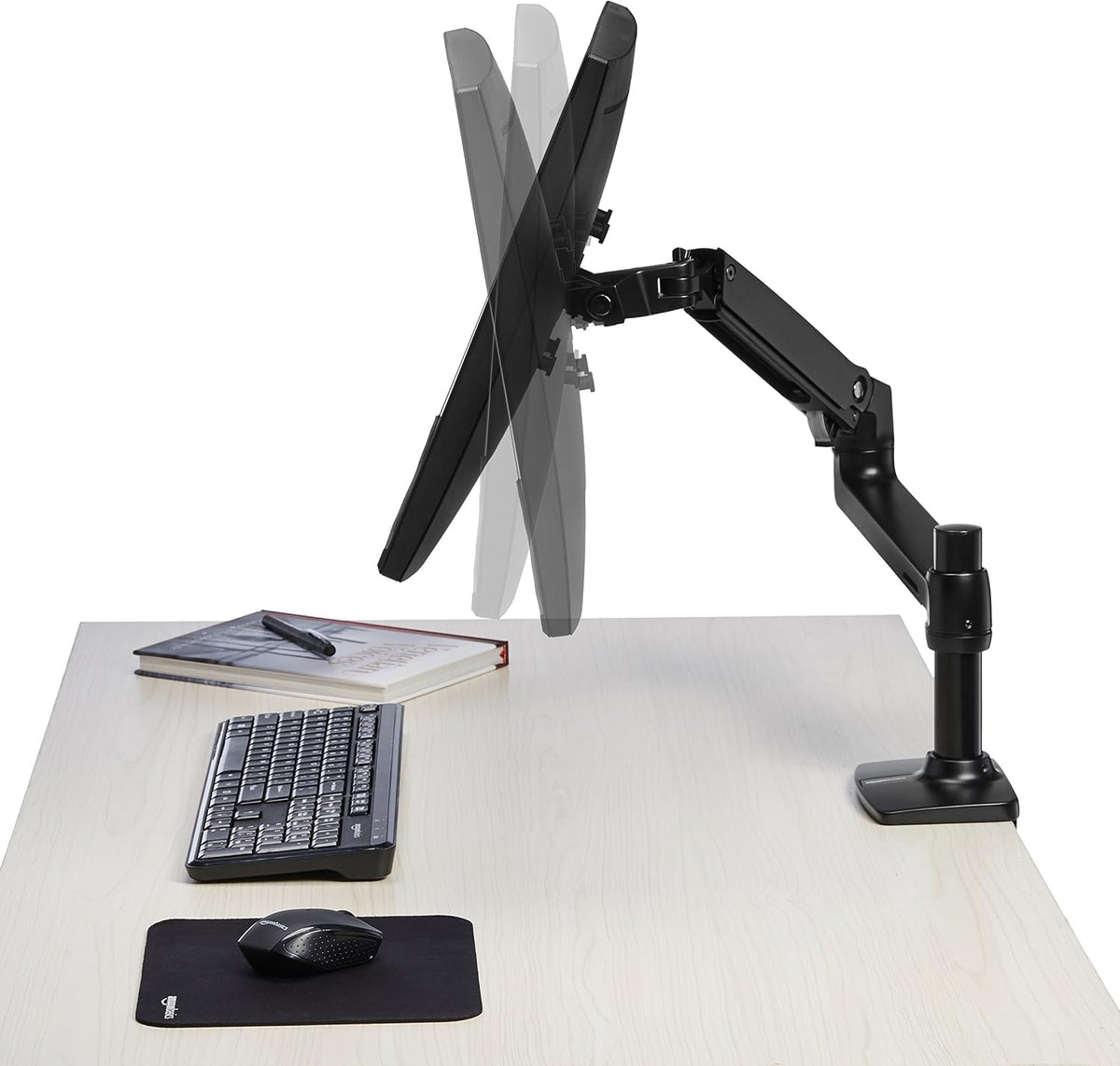 Amazon Basics Single Monitor Stand, Lift Engine Arm Mount, Black - As New - Refurbished Amazon Basics