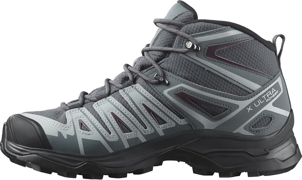 Salomon Women's X Ultra Pioneer Mid GTX Hiking Shoe, Ebony/Stormy Weather/Wine Tasting, 9.5 US / EU 42 Salomon