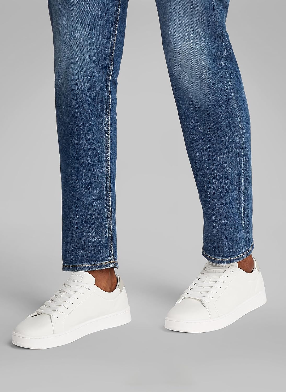 Calvin Klein Men's Low Top Lace Up Leather Sneaker, White/Feather Gray - EU 40 Calvin Klein