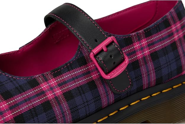 Dr. Martens Women's Elphie Mary Jane Shoe, Black & Pink Multi Tartan Woven, UK 4/US 6 Dr Martens