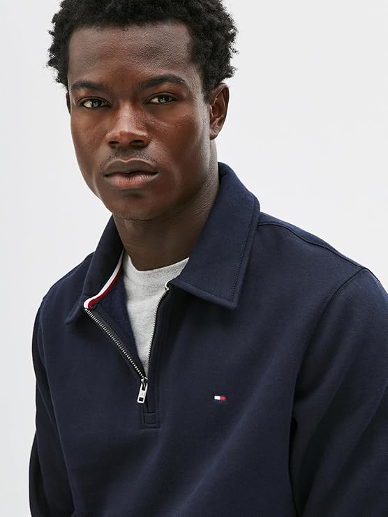 Tommy Hilfiger Men's Collared Zip Heavy Knit Polo Shirt, Desert Sky, Medium Tommy Hilfiger