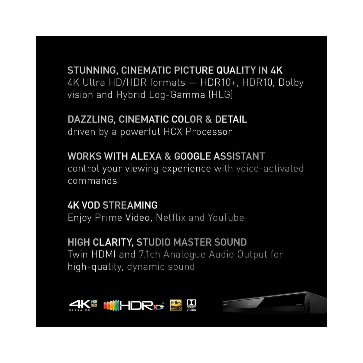 Panasonic 4K Ultra HD Blu-ray Player (DP-UB820GNK) - As New Condition Panasonic