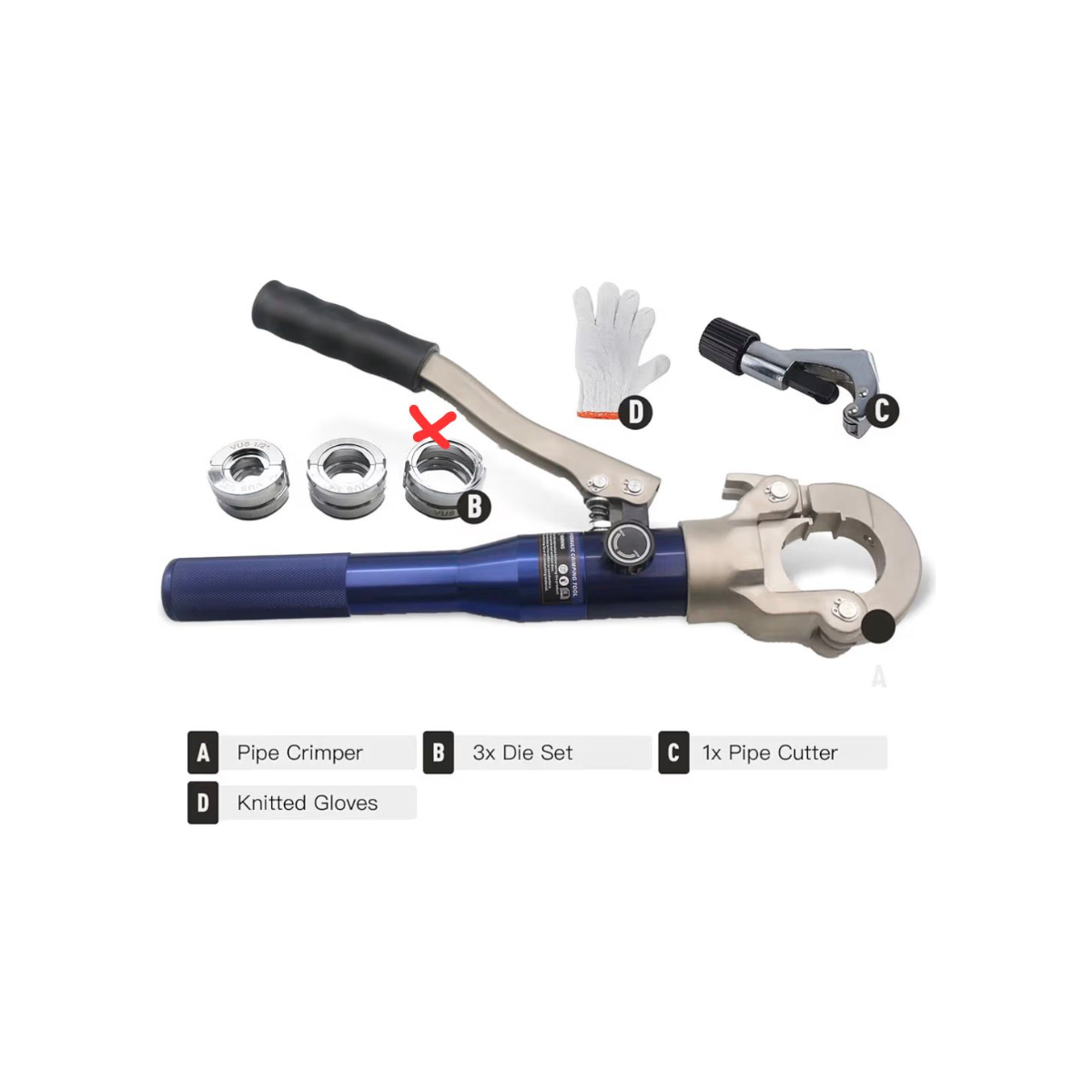 iGeelee Hydraulic Copper Pipe Press Tool with 1/2",3/4" and (1" Dies missing ) - Excellent Used iGeelee