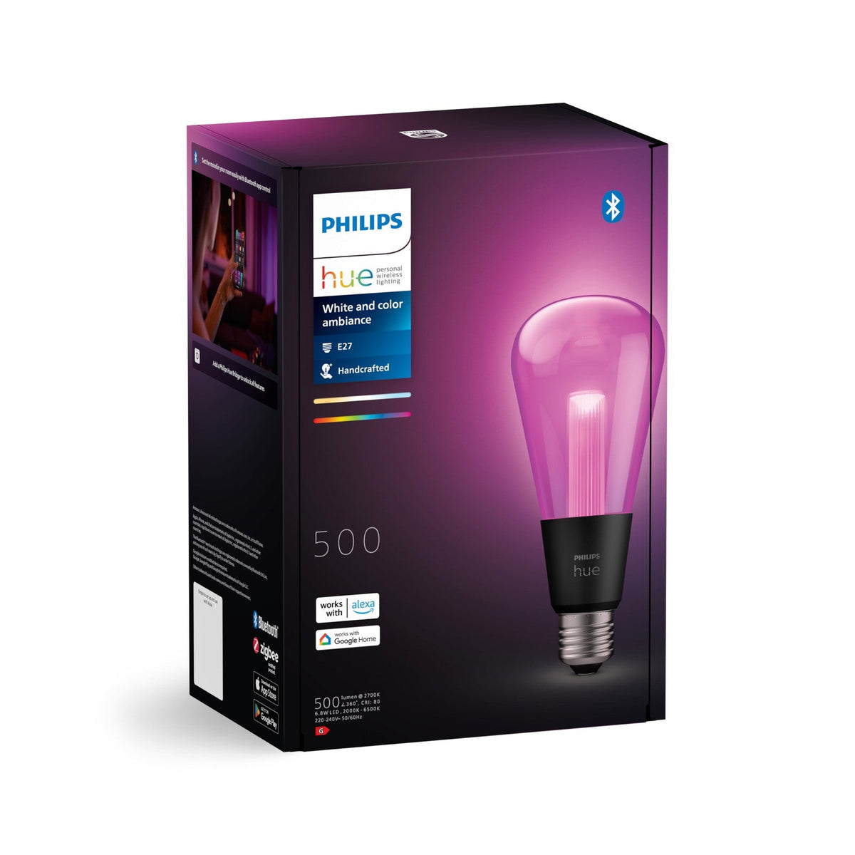 Philips Hue White & Colour Ambiance Lightguide ST70 Smart LED Edison Bulb packaging