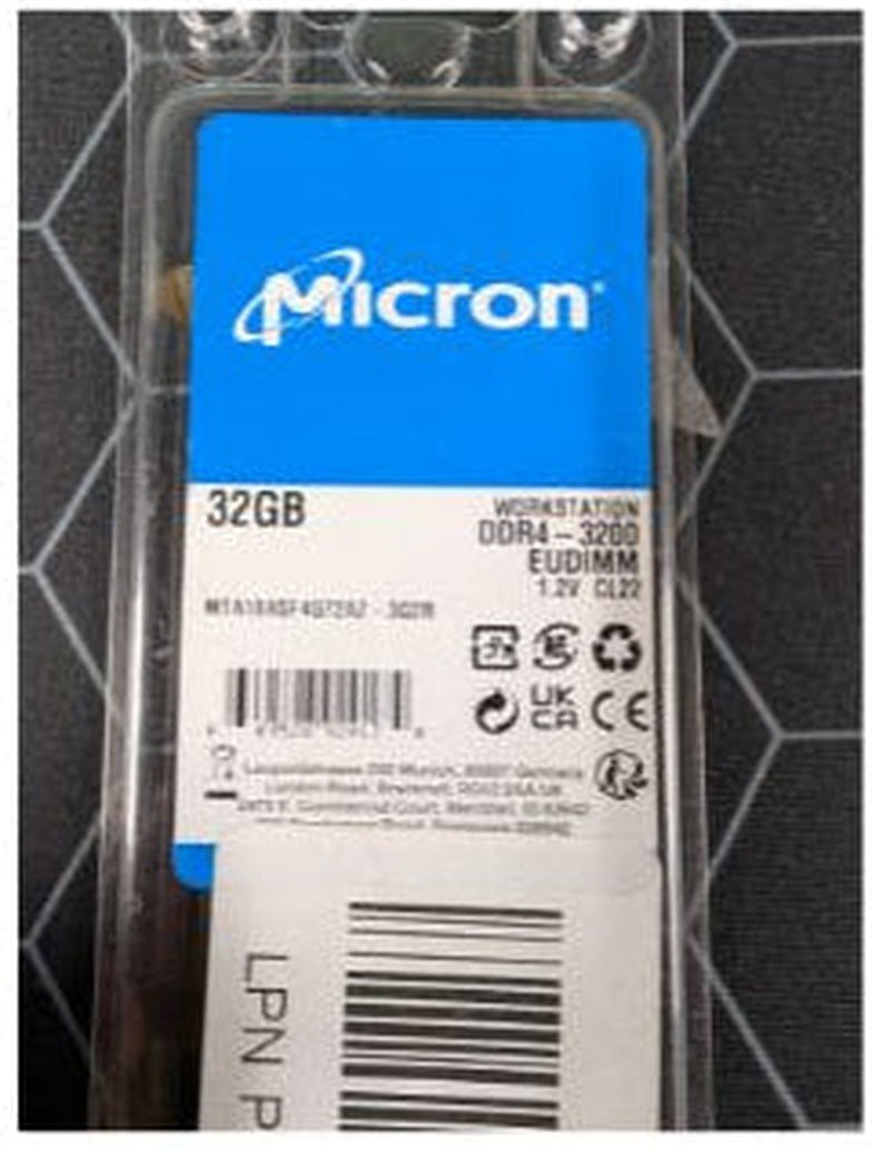 Micron 32GB DDR4 3200MHz ECC UDIMM Server Memory RAM CL22 Unbuffered 1.2V - MTA18ASF4G72AZ-3G2R - As New - Refurbished MICRON