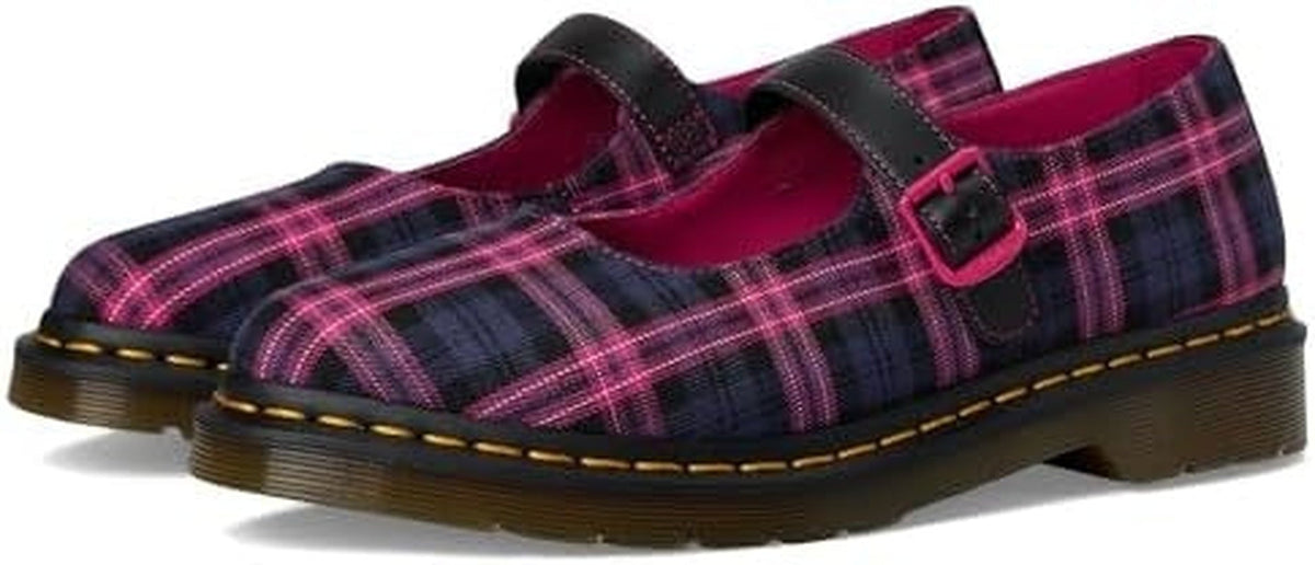 Dr. Martens Women's Elphie Mary Jane Shoe, Black & Pink Multi Tartan Woven - EU 39 DR MARTENS