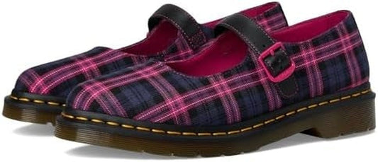 Dr. Martens Women's Elphie Mary Jane Shoe, Black & Pink Multi Tartan Woven - EU 39 DR MARTENS