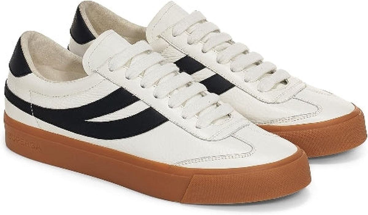 Superga Unisex Adult's 4834 Club S Swallow Leather Sneaker, White Black Gum - EU 40 Superga