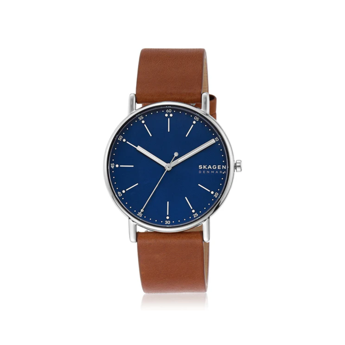 Skagen Signatur's Blue Dial Watch with Brown Leather Strap - As New - Mr Bargain