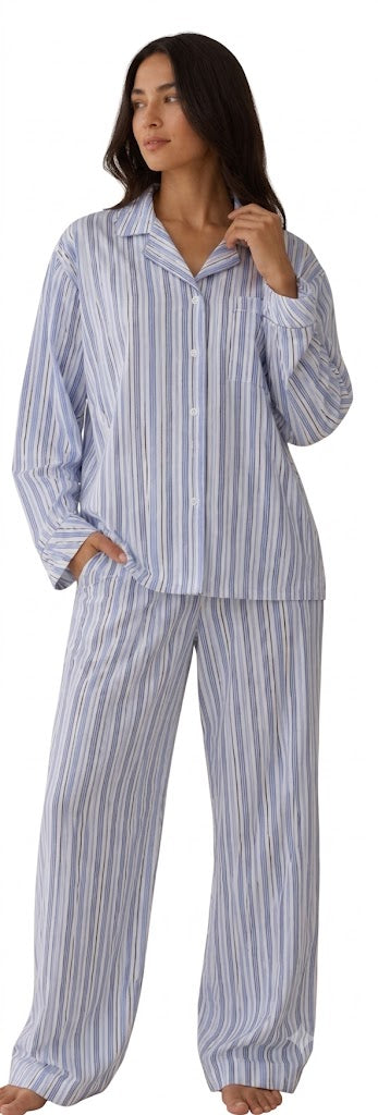 DKNY Women's Long Sleeve 2 Piece Woven Pyjama set- Blue Stripes DKNY