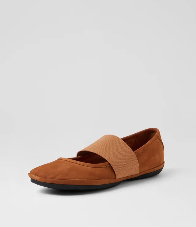 Camper Women's Right Nina Ballerina Flat, Nubuck Leather Brown, EU 36/US 6 CAMPER