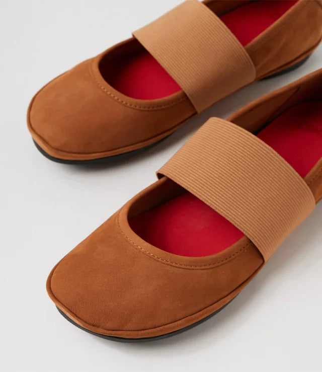 Camper Women's Right Nina Ballerina Flat, Nubuck Leather Brown, EU 36/US 6 CAMPER